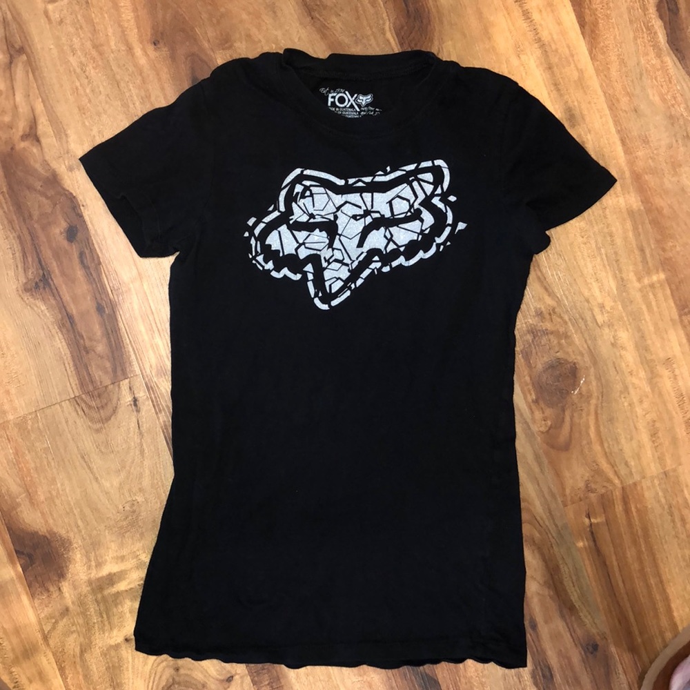 Black Fox tee with silver glitter logo